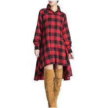 Load image into Gallery viewer, Spring Autumn Fall Long Sleeve Checked Dress Women Plaid Shirt Dress Casual Boho Vintage Checkered Dresses Red Clothes Hot Sale