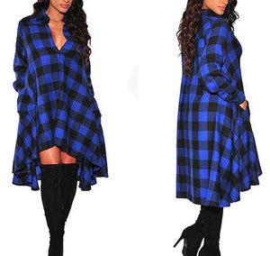 Spring Autumn Fall Long Sleeve Checked Dress Women Plaid Shirt Dress Casual Boho Vintage Checkered Dresses Red Clothes Hot Sale