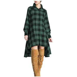 Spring Autumn Fall Long Sleeve Checked Dress Women Plaid Shirt Dress Casual Boho Vintage Checkered Dresses Red Clothes Hot Sale
