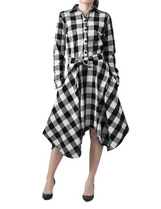 Spring Autumn Fall Long Sleeve Checked Dress Women Plaid Shirt Dress Casual Boho Vintage Checkered Dresses Red Clothes Hot Sale