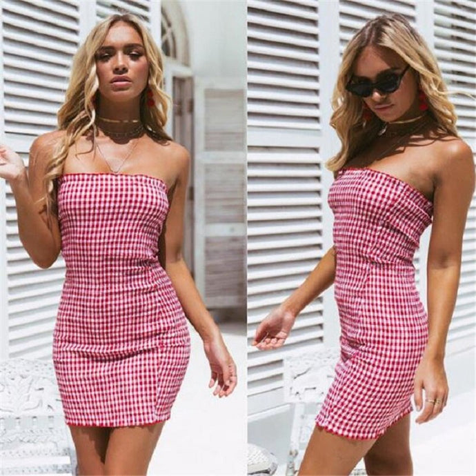 Europe and the United States hot new red and yellow check dress fashion sexy ladies dress