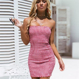Europe and the United States hot new red and yellow check dress fashion sexy ladies dress