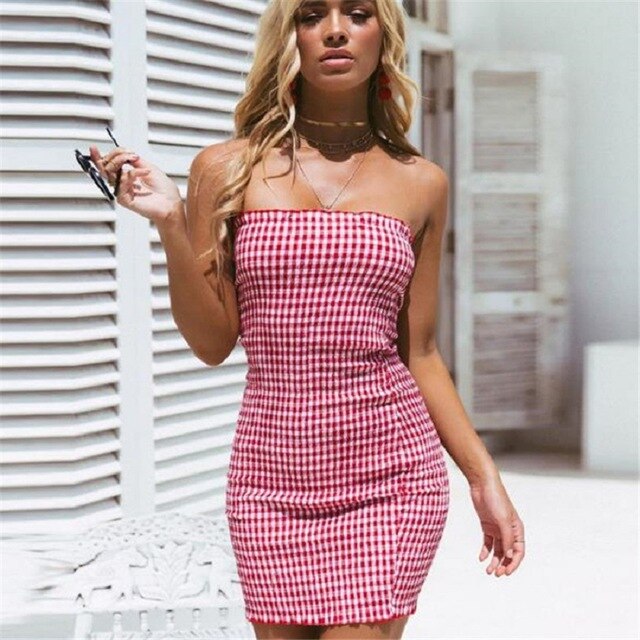 Europe and the United States hot new red and yellow check dress fashion sexy ladies dress