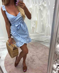 2019 New Summer Red Plaid Dress backless Vintage Beach Boho Streetwear Ruffles Spaghetti Strap Sexy Party Dress check Women