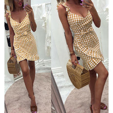 Load image into Gallery viewer, 2019 New Summer Red Plaid Dress backless Vintage Beach Boho Streetwear Ruffles Spaghetti Strap Sexy Party Dress check Women